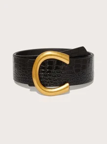 1 chiếc thắt lưng bản rộng thanh lịch cổ điển đa năng dành cho nữ - màu đen - Xem 1