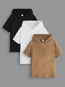 SHEIN 3 Piezas De Camiseta Con Capucha Sólida Para Niños En Edad Intermedia