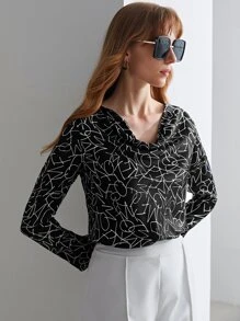 MOTF PREMIUM 100% SILK DRAPED BODYSUIT - Black and White - View 5