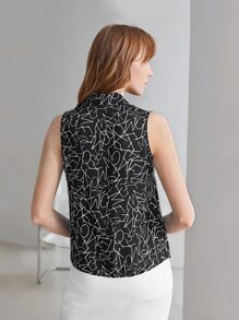 MOTF PREMIUM 真絲翻領無袖襯衫 - 黑與白 - 查看 2