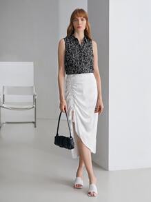 MOTF PREMIUM 真絲翻領無袖襯衫 - 黑與白 - 查看 6