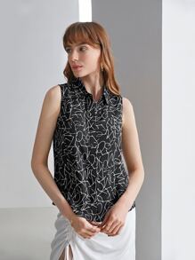 MOTF PREMIUM 真絲翻領無袖襯衫 - 黑與白 - 查看 10