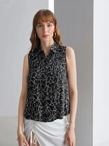 MOTF PREMIUM 真絲翻領無袖襯衫 - 黑與白 - 查看 11