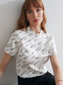 MOTF PREMIUM SILK PRINTED MOCK NECK T-SHIRT
