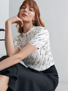 MOTF PREMIUM SILK PRINTED MOCK NECK T-SHIRT