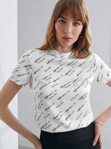 MOTF PREMIUM SILK PRINTED MOCK NECK T-SHIRT