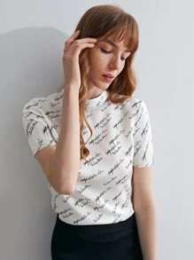 MOTF PREMIUM SILK PRINTED MOCK NECK T-SHIRT