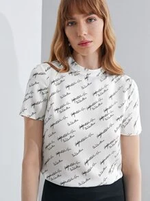 MOTF PREMIUM SILK PRINTED MOCK NECK T-SHIRT