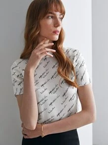 MOTF PREMIUM SILK PRINTED MOCK NECK T-SHIRT