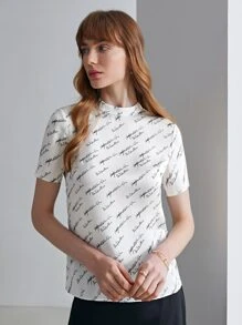 MOTF PREMIUM SILK PRINTED MOCK NECK T-SHIRT