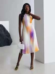 MOTF X KANDINSKY INSPIRED 100% SILK MIDI HALTERNECK DRESS - Multicolor - View 4