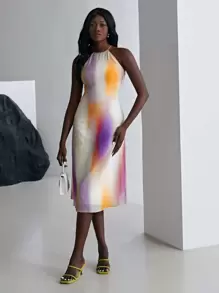 MOTF X KANDINSKY INSPIRED 100% SILK MIDI HALTERNECK DRESS - Multicolor - View 8