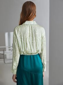 MOTF PREMIUM SILK PRINTED CROPPED TOP - Mint Green - View 3