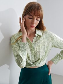 MOTF PREMIUM SILK PRINTED CROPPED TOP - Mint Green - View 12
