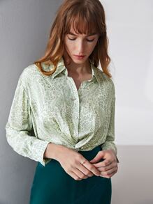 MOTF PREMIUM SILK PRINTED CROPPED TOP - Mint Green - View 13