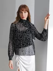 MOTF PREMIUM 100% SILK SEE THROUGH TOP WITHOUT CAMI - Black and White - View 9