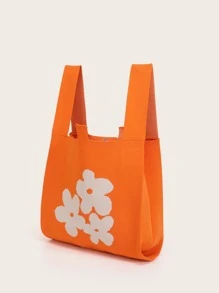 Colourblock Floral Crochet Bag - Orange - View 1