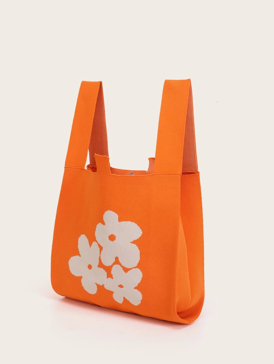 Colourblock Floral Crochet Bag - Orange - View 1