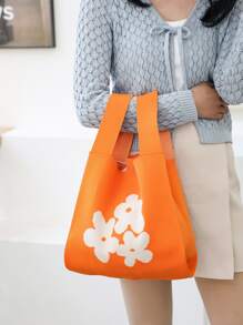 Colourblock Floral Crochet Bag - Orange - View 2