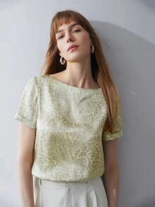 MOTF PREMIUM 100% SILK BOAT NECK TOP - Multicolor - View 5