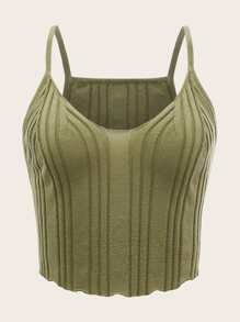 ROMWE Ribbed Cami Knit Top - Army Green - View 1