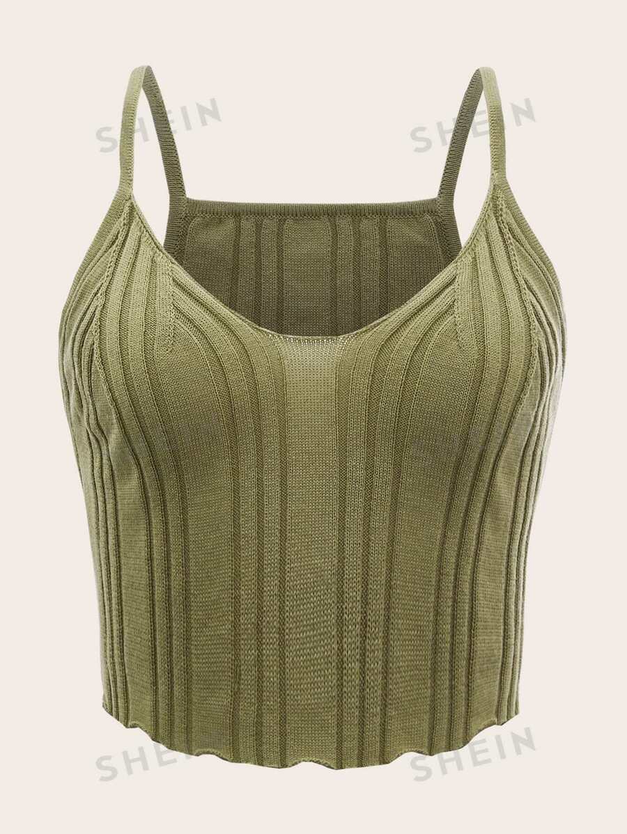 ROMWE Top De Punto De Canalé Con Tirantes - Verde militar - Ver 1