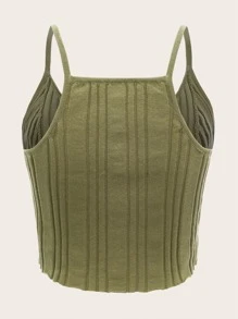 ROMWE Ribbed Cami Knit Top - Army Green - View 2