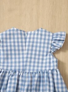 SHEIN Leap Crew 嬰兒格子圖案蝴蝶袖連衣裙 - 淺藍色 - 查看 3