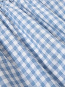 SHEIN Leap Crew 嬰兒格子圖案蝴蝶袖連衣裙 - 淺藍色 - 查看 5