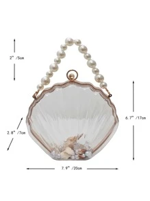 Women Clear Acrylic Shell Chain Crossbody Bag - Niche Design Novelty Purse Mini Clear Faux Pearl Decor Dome Bag - Clear - View 3