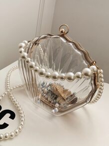 Women Clear Acrylic Shell Chain Crossbody Bag - Niche Design Novelty Purse Mini Clear Faux Pearl Decor Dome Bag - Clear - View 4