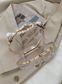 Women Clear Acrylic Shell Chain Crossbody Bag - Niche Design Novelty Purse Mini Clear Faux Pearl Decor Dome Bag - Clear - View 5