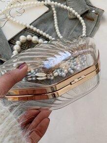 Women Clear Acrylic Shell Chain Crossbody Bag - Niche Design Novelty Purse Mini Clear Faux Pearl Decor Dome Bag - Clear - View 6