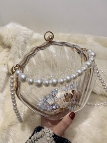 Women Clear Acrylic Shell Chain Crossbody Bag - Niche Design Novelty Purse Mini Clear Faux Pearl Decor Dome Bag - Clear - View 7