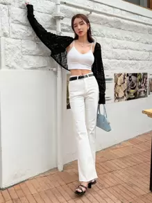 DAZY Open Front Raglan Sleeve Crop Top - Black - View 3