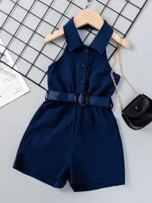 SHEIN Elladie kids 1pc Young Girl Halter Neck Sleeveless Jumpsuit With Half Placket And Elastic Waist, Summer Summer Holiday
