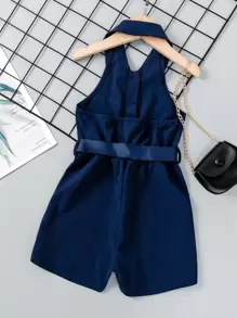 SHEIN Elladie kids 1pc Young Girl Halter Neck Sleeveless Jumpsuit With Half Placket And Elastic Waist, Summer Summer Holiday