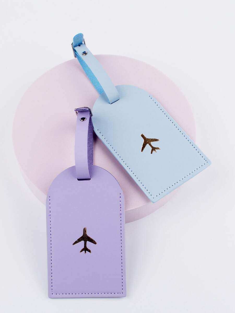 2pcs Couple Metallic Airplane Print Luggage Tag For Honeymoon Travel Accessories Card Holder Suitcase Tag Name Tag Card Sleeve Hanging Tag Pendant Travel Essentials Travel Accessories - Multicolor - View 1