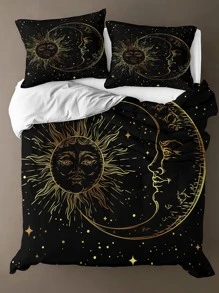 Bộ vỏ chăn hình mặt trăng & mặt trời không có chất làm đầy - Nhiều màu - Xem 5