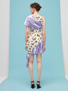 AllAlong Designer Butterfly Print Knot Side Cut Out Dress - Multicolor - View 2