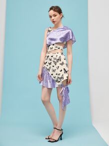 AllAlong Designer Butterfly Print Knot Side Cut Out Dress - Multicolor - View 3