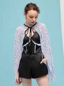 AllAlong Designer Two Ways Cami Romper & Floral Flower Print Cape, Women Clothes, For Summer, Holiday, Festival - Multicolor - View 1