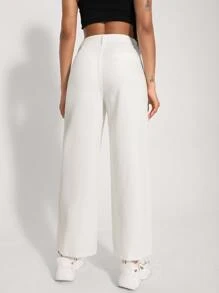 High Waisted Wide Leg Crop Jeans - White - View 2