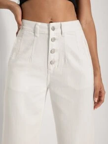 High Waisted Wide Leg Crop Jeans - White - View 6