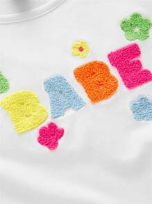 SHEIN MOD Chữ & Bướm Đã vá Mùa hè NỮ Dễ thương Áo thun - trắng - Xem 3