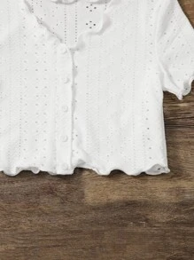 SHEIN Girls Button Front Lettuce Trim T-Shirt - White - View 4