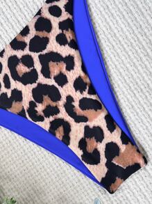 Conjunto de bikini triángulo con estampado de leopardo tipo halter para el verano y las vacaciones en la playa - azul real - Ver 6