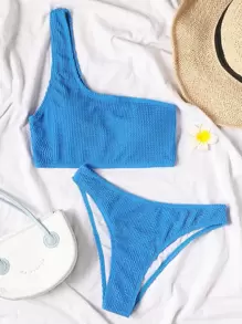 Swim Vcay Summer Beach One Shoulder Bikini - Royal Blue - View 4