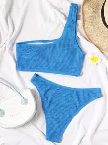 Swim Vcay Summer Beach One Shoulder Bikini - Royal Blue - View 5