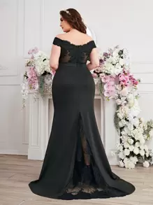 SHEIN Belle Brautjungfernkleid mit Kontrast Spitzen - Schwarz - Übersicht 1